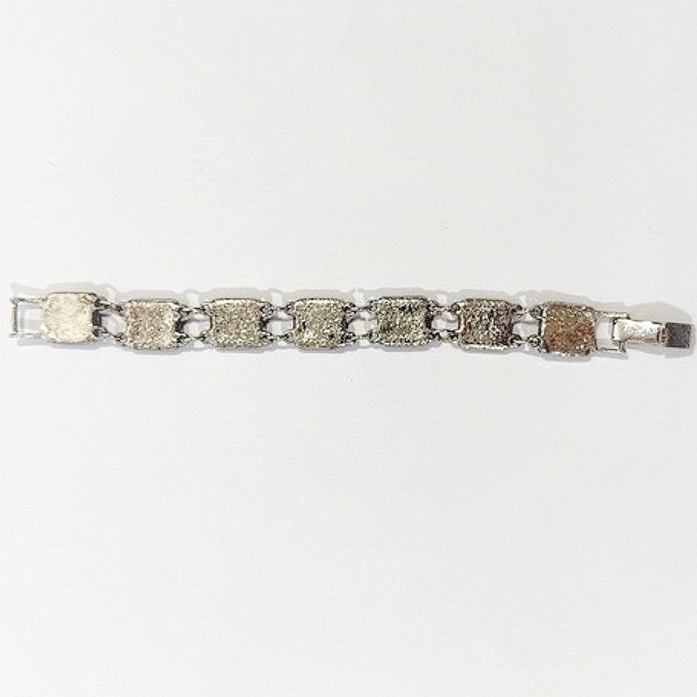 Vintage Floral Panel Link Bracelet Enamel Rose Gold Tone Boho Jewelry - Picture 9 of 10
